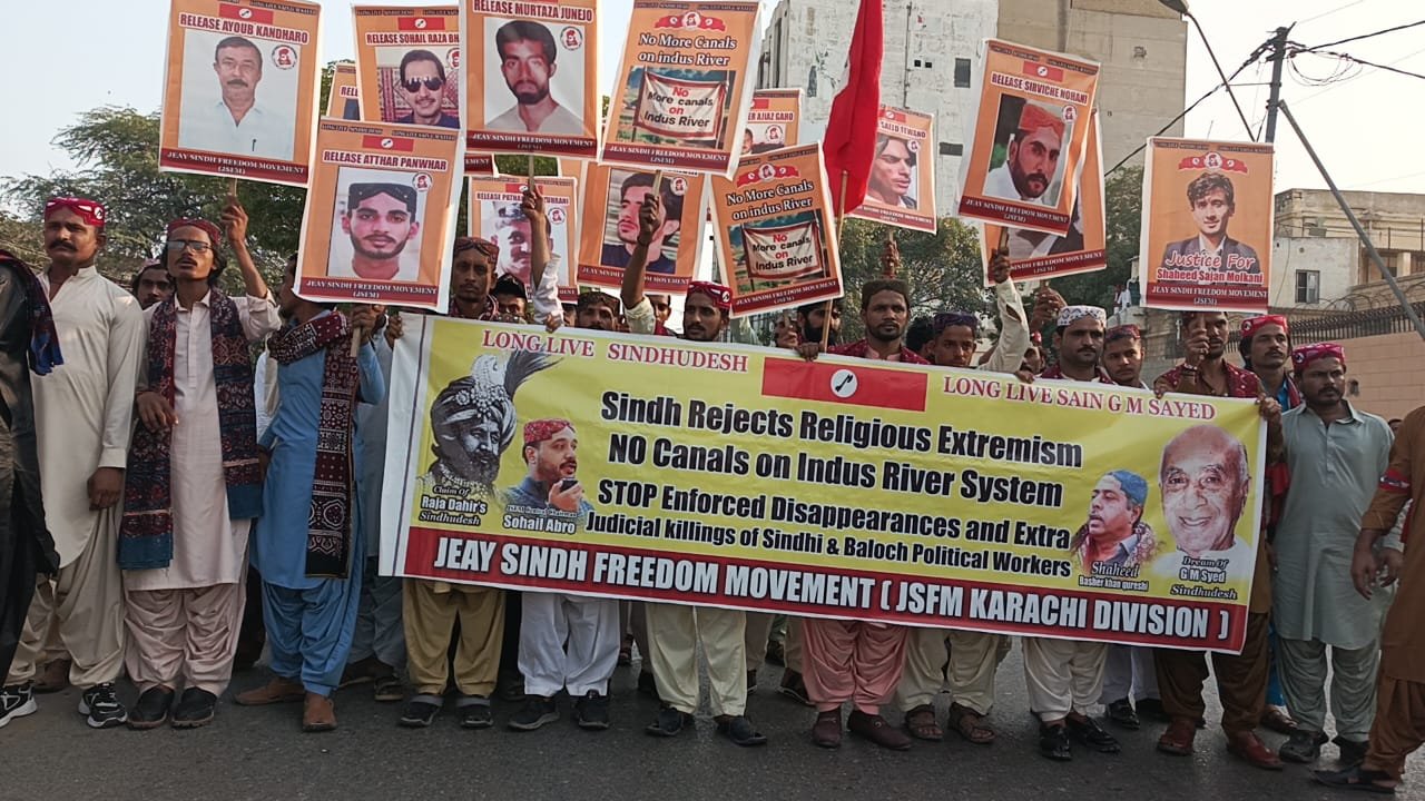 JSFM holds National Rallies in Sindh. on the Occasion Sindhi Cultural Day against Religious Extremism, Enforced Disappearances & illegal Construction Canals on Indus River 7 IMG 20241203 WA0003