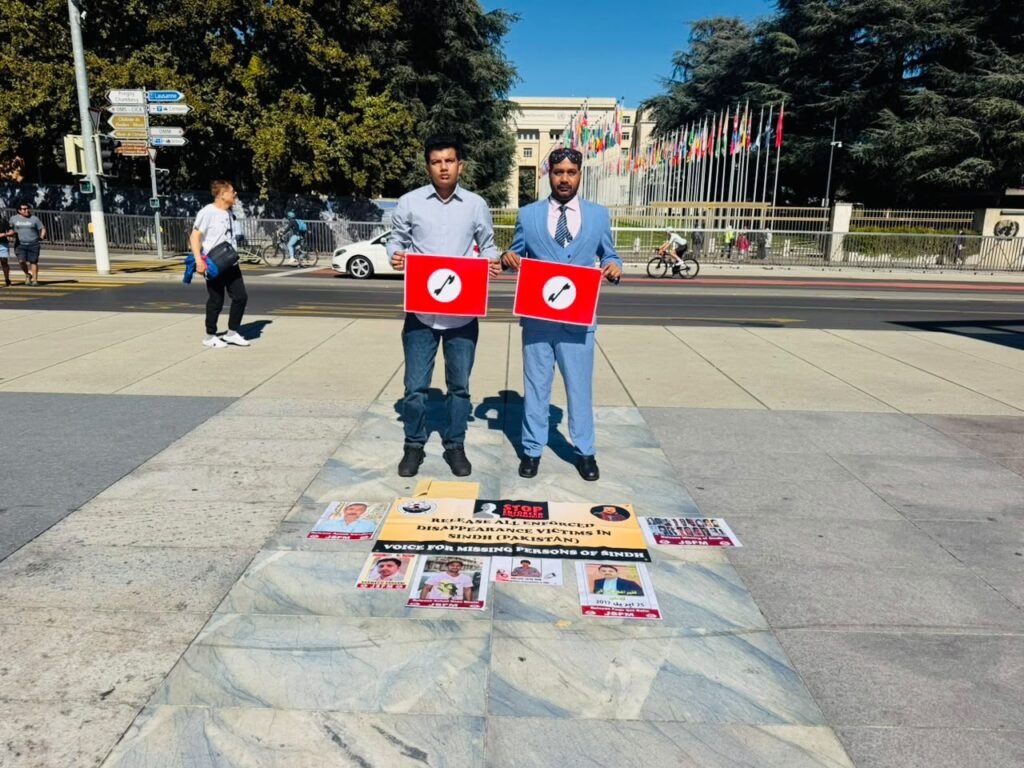 Jeay Sindh Freedom Movement Chairman Sohail Abro Returns to London After Four-Day Visit to the United Nations in Geneva, Switzerland 3 Geneva, Switzerland — 23 September 2026: A demonstration was organized today at the United Nations Headquarters in Geneva, Switzerland, by the Jeay Sindh Freedom Movement. The demonstration was addressed by Sohail Abro, Chairman of the Jeay Sindh Freedom Movement; Sarang Hyder, Coordinator of the Voice for Missing Persons of Sindh, Europe Chapter; and others.